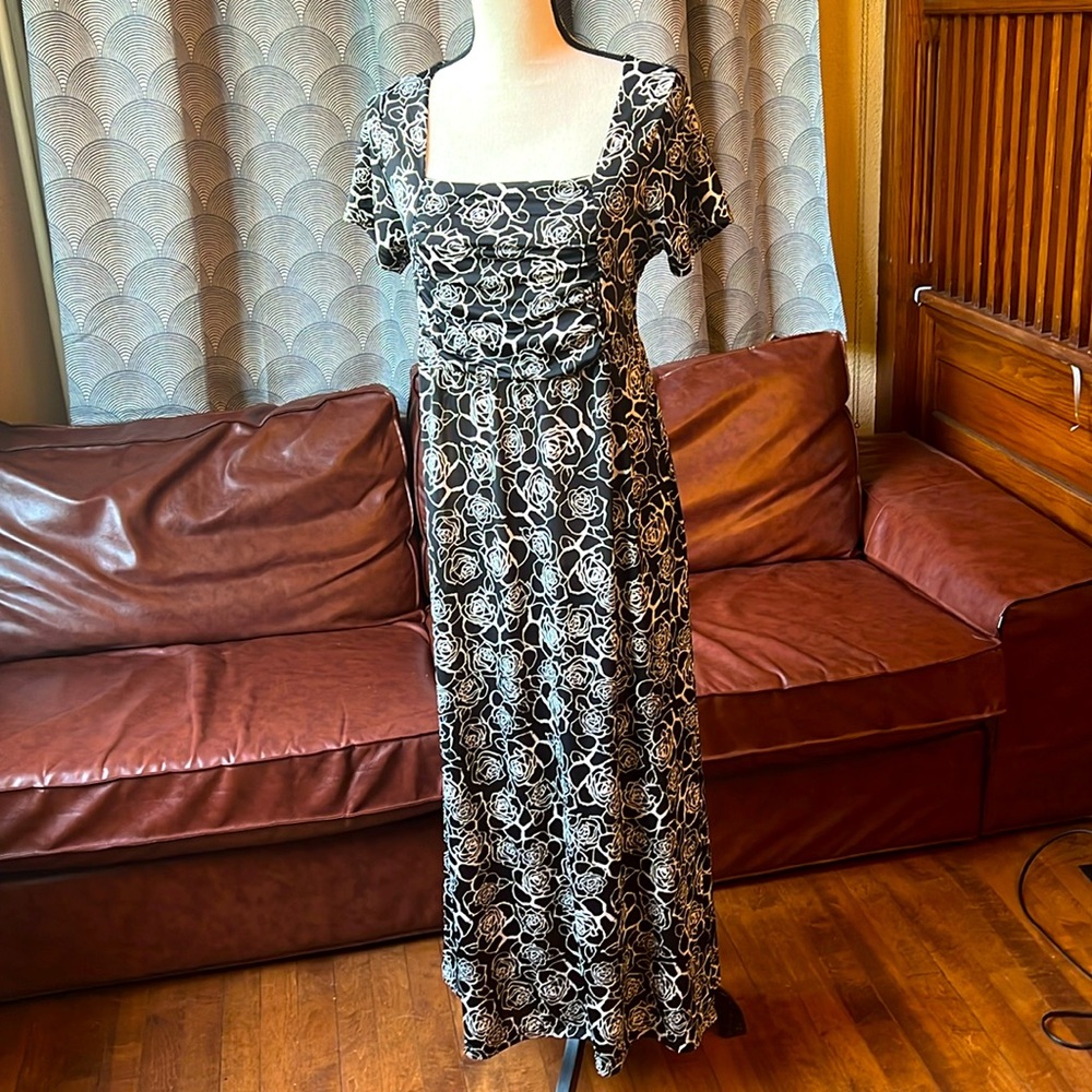 Cream Roses on Black Dress